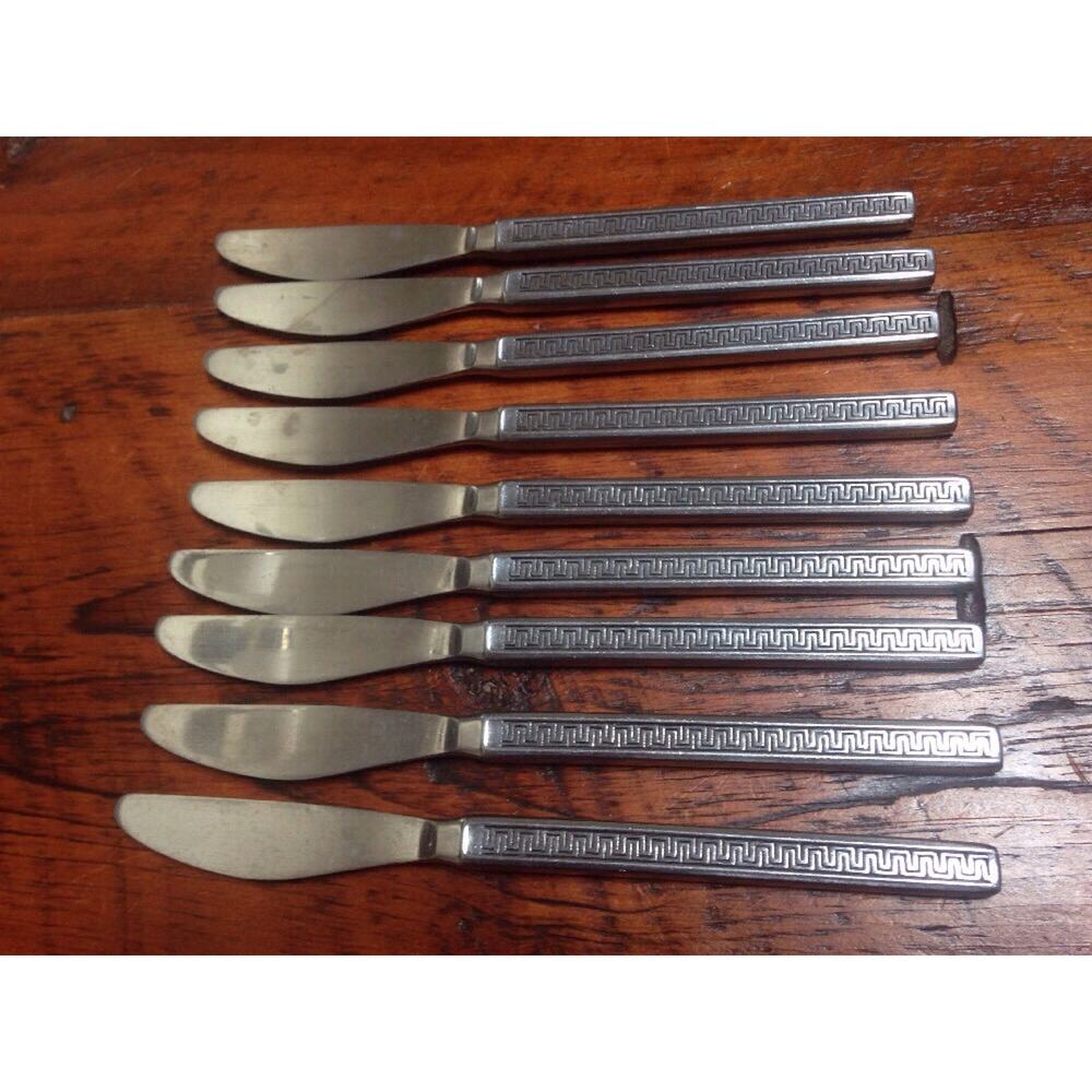 Lot Vtg 9 Noritake Eros Mid Century Modern Stainless Butter Knives 8" Knife Set